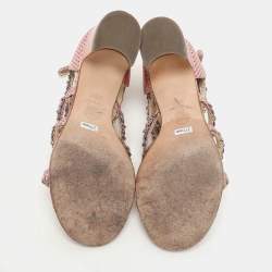 Chanel Pink Dot Print Leather Chain Strappy Sandals Size 36.5