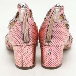 Chanel Pink Dot Print Leather Chain Strappy Sandals Size 36.5