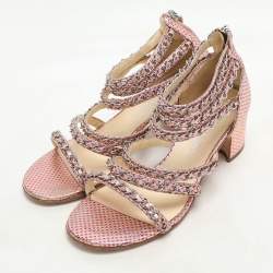 Chanel Pink Dot Print Leather Chain Strappy Sandals Size 36.5