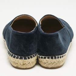 Chanel Navy Blue/Black Velvet CC Cap Toe Espadrille Flats Size 37