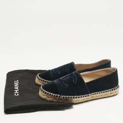 Chanel Navy Blue/Black Velvet CC Cap Toe Espadrille Flats Size 37