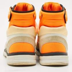 Chanel Neon Orange/White Leather,Suede and Neoprene CC High Top Sneakers Size 38