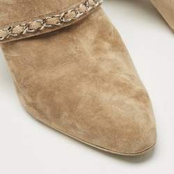 Chanel Brown Suede Chain Embellished Ankle Length Boots Size 38