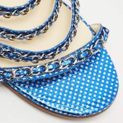Chanel Metallic Blue Leather Chain Detail Strappy Sandals Size 39.5