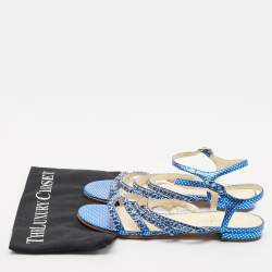 Chanel Metallic Blue Leather Chain Detail Strappy Sandals Size 39.5