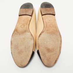 Chanel Beige/Black Leather CC Cap Toe Bow Ballet Flats Size 39