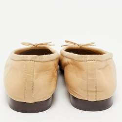 Chanel Beige/Black Leather CC Cap Toe Bow Ballet Flats Size 39