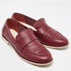 Chanel Dark Red Leather CC Slip On Loafers Size 40.5