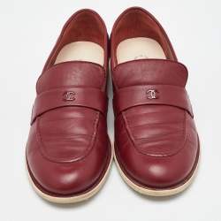 Chanel Dark Red Leather CC Slip On Loafers Size 40.5