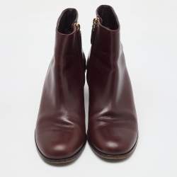 Chanel Burgundy Leather CC Block Heel Ankle Length Boots Size 41