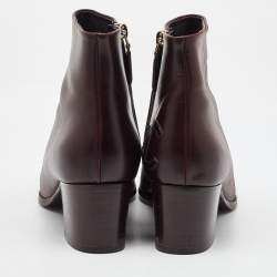 Chanel Burgundy Leather CC Block Heel Ankle Length Boots Size 41