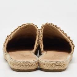 Chanel Beige/Black Quilted Leather and Fabric Cap Toe CC Chain Link Espadrille Flat Mules Size 42