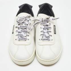 Chanel White/Black Leather CC Weekender Low Top Sneakers Size 41