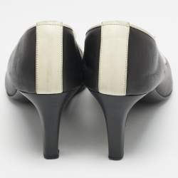 Chanel Black/White Leather Bow CC Cap Toe Pumps Size 37.5