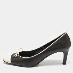 Chanel Black/White Leather Bow CC Cap Toe Pumps Size 37.5