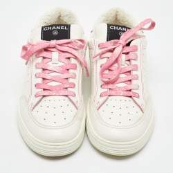 Chanel White Perforated Leather 21P Logo Low Top Sneakers Size 41.5