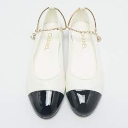 Chanel White /Black Leather CC Cap Toe Bow Ballet Flats Size 39