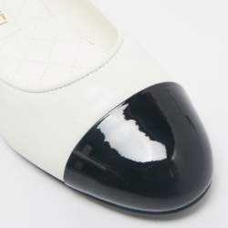 Chanel White /Black Leather CC Cap Toe Bow Ballet Flats Size 39