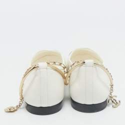 Chanel White /Black Leather CC Cap Toe Bow Ballet Flats Size 39