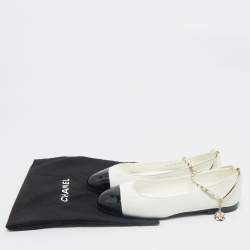 Chanel White /Black Leather CC Cap Toe Bow Ballet Flats Size 39