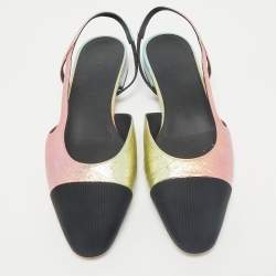 Pre Owned Chanel Multicolor Texture Leather and Canvas Cap Toe Slingback Flats Size 40.5