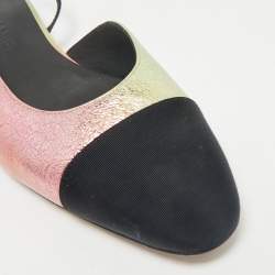 Pre Owned Chanel Multicolor Texture Leather and Canvas Cap Toe Slingback Flats Size 40.5