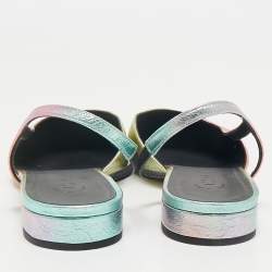Pre Owned Chanel Multicolor Texture Leather and Canvas Cap Toe Slingback Flats Size 40.5