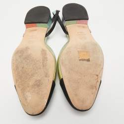 Pre Owned Chanel Multicolor Texture Leather and Canvas Cap Toe Slingback Flats Size 40.5