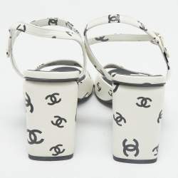 Pre Owned Chanel Cream/Black Leather CC Logo Ankle Strap Sandals Size 41