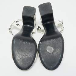 Pre Owned Chanel Cream/Black Leather CC Logo Ankle Strap Sandals Size 41