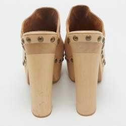 Chanel Beige Leather Studded Platform Clogs Size 39.5