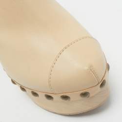 Chanel Beige Leather Studded Platform Clogs Size 39.5