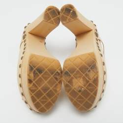 Chanel Beige Leather Studded Platform Clogs Size 39.5
