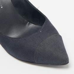 Chanel Navy Blue Canvas Embellished Pointed Toe Pumps Size 38                     