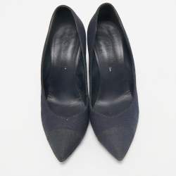 Chanel Navy Blue Canvas Embellished Pointed Toe Pumps Size 38                     