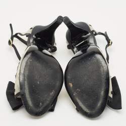 Chanel Beige/Black Mesh and Grosgrain Bow Ankle Strap Sandals Size 38.5