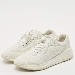 Chanel White Sequin and Leather CC Low Top Sneakers Size 38.5