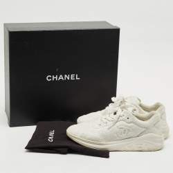 Chanel White Sequin and Leather CC Low Top Sneakers Size 38.5