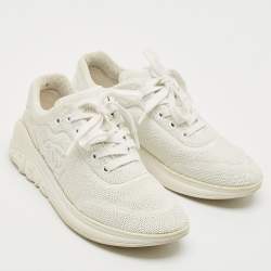 Chanel White Sequin and Leather CC Low Top Sneakers Size 38.5