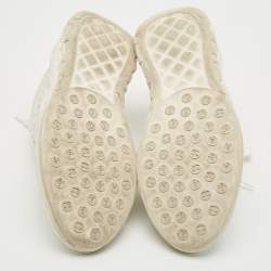 Chanel White Sequin and Leather CC Low Top Sneakers Size 38.5