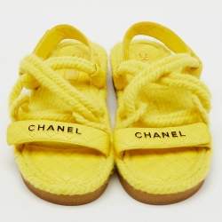 Chanel Yellow Leather CC Dad Flat Sandals Size 41