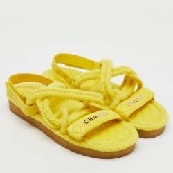 Chanel Yellow Leather CC Dad Flat Sandals Size 41