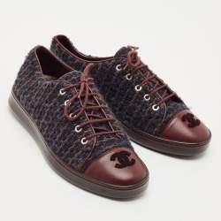Chanel Multicolor Tweed and Leather CC Low Top Sneakers Size 39.5