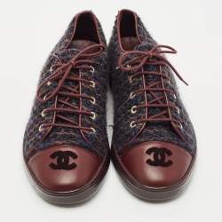 Chanel Multicolor Tweed and Leather CC Low Top Sneakers Size 39.5