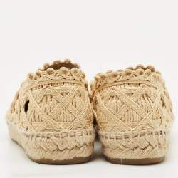 Chanel Beige/Black Woven Raffia and Fabric CC Cap Toe Espadrille Flats Size 38