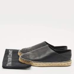 Chanel Black Leather CC Cap Toe Espadrille Flats Size 39