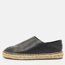 Chanel Black Leather CC Cap Toe Espadrille Flats Size 39