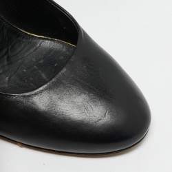 Chanel Black Leather Pearl Embellished Wedge Round Toe Pumps Size 38