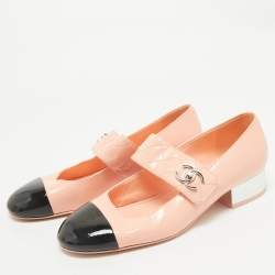 Chanel Pink/Black Leather CC Cap Toe Mary Jane Pumps Size 39.5