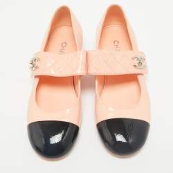 Chanel Pink/Black Leather CC Cap Toe Mary Jane Pumps Size 39.5